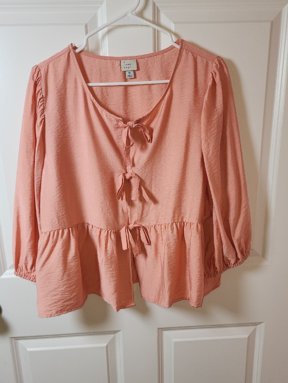 a new day Peach Tie-Front Peplum Blouse